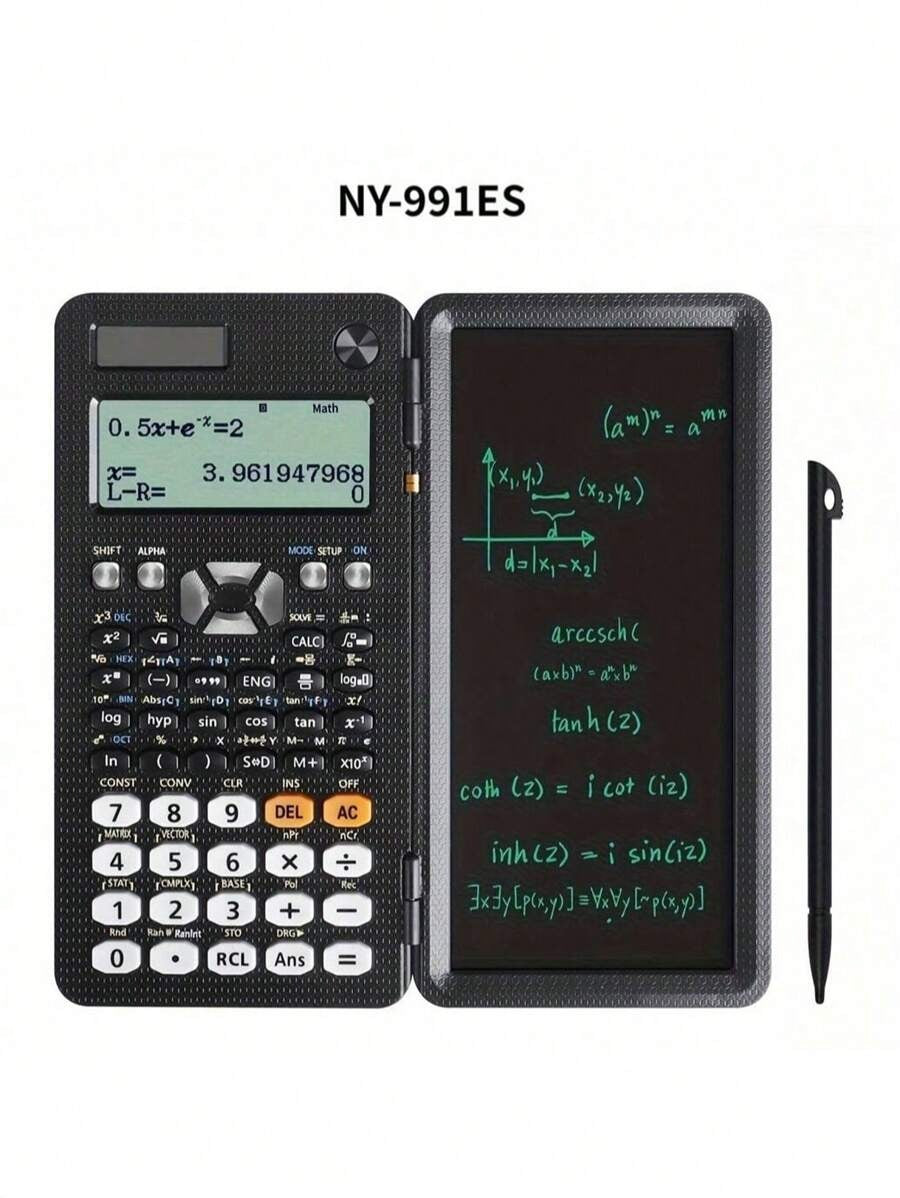 Calcolatrice scientifica professionale portatile con 417 funzioni, display LCD, blocco note, alimentata a energia solare, pieghevole, per studenti e forniture scolastiche