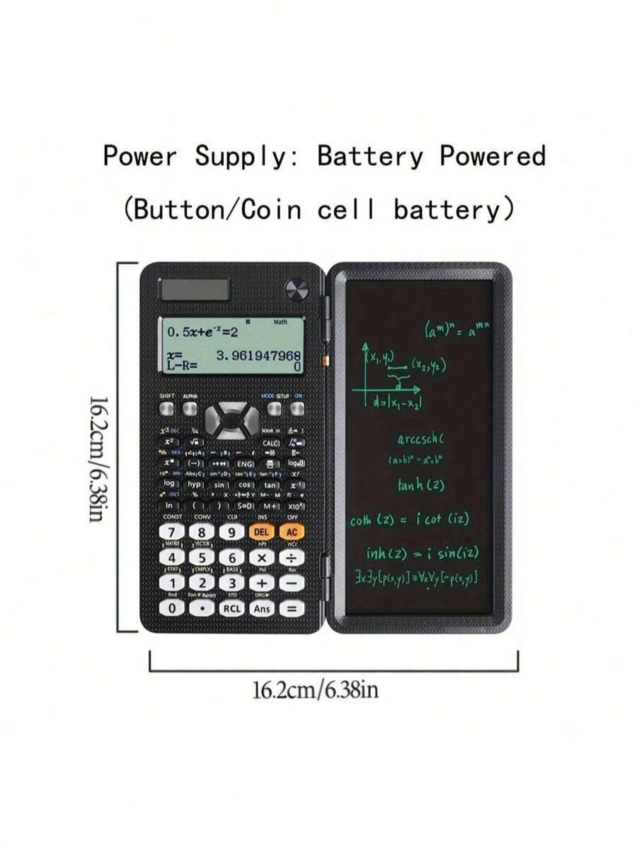 Calcolatrice scientifica professionale portatile con 417 funzioni, display LCD, blocco note, alimentata a energia solare, pieghevole, per studenti e forniture scolastiche