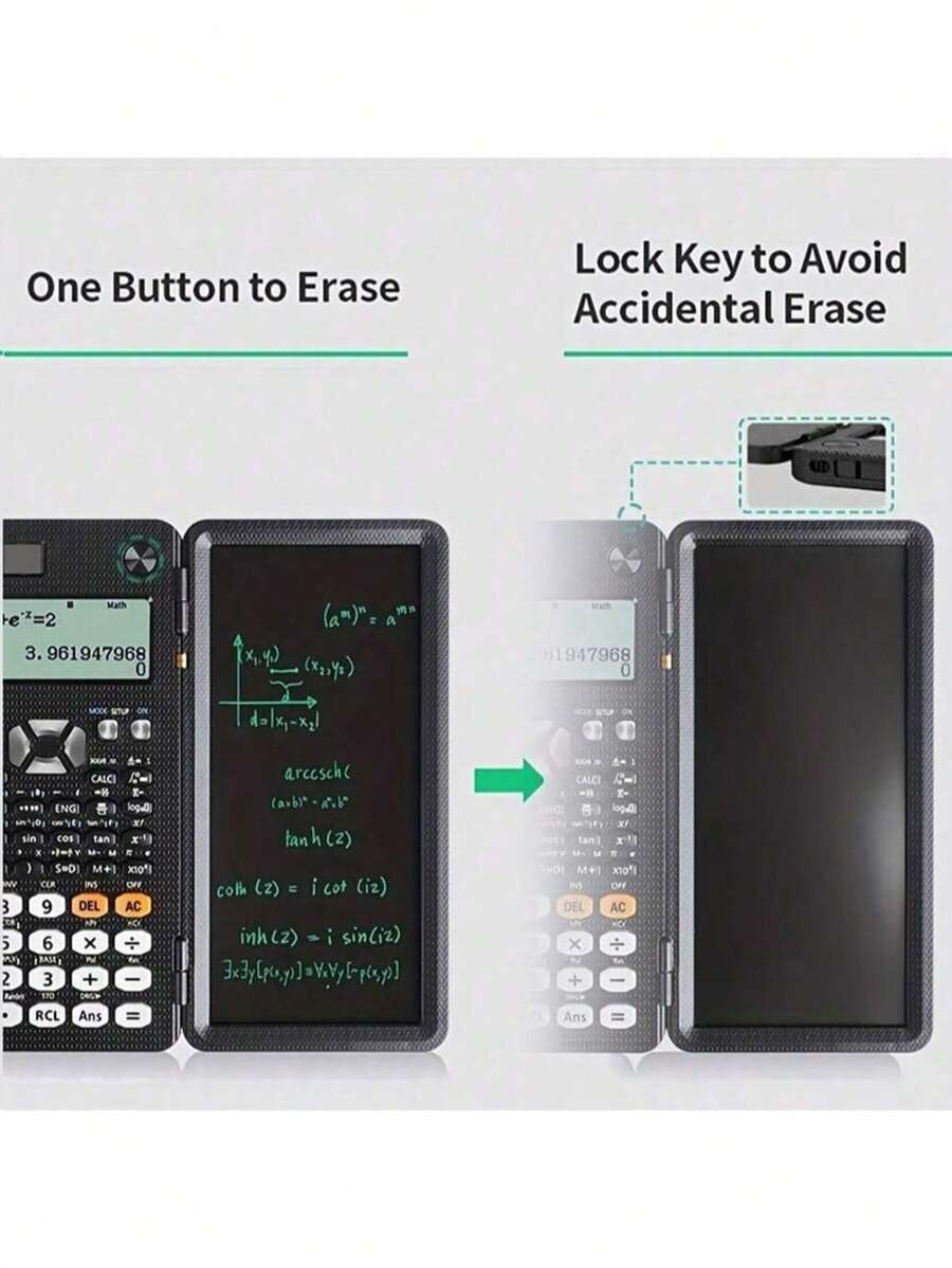 Calcolatrice scientifica professionale portatile con 417 funzioni, display LCD, blocco note, alimentata a energia solare, pieghevole, per studenti e forniture scolastiche