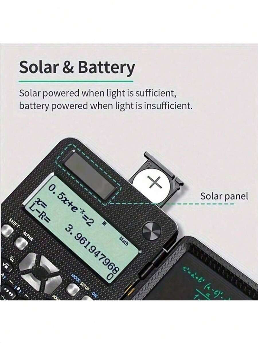 Calcolatrice scientifica professionale portatile con 417 funzioni, display LCD, blocco note, alimentata a energia solare, pieghevole, per studenti e forniture scolastiche