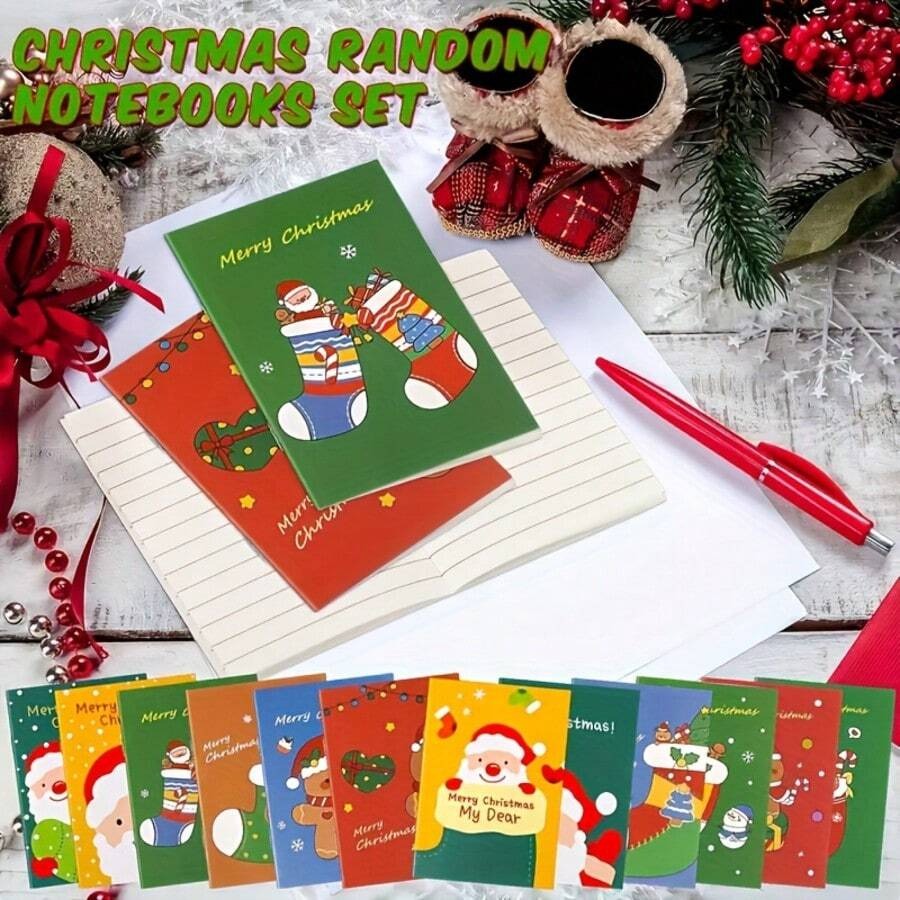 Blocchetti per appunti natalizi mini - Disegni di Babbo Natale e pupazzo di neve, tascabili, con diversi motivi natalizi