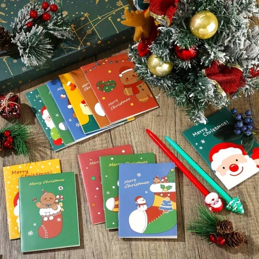 Blocchetti per appunti natalizi mini - Disegni di Babbo Natale e pupazzo di neve, tascabili, con diversi motivi natalizi