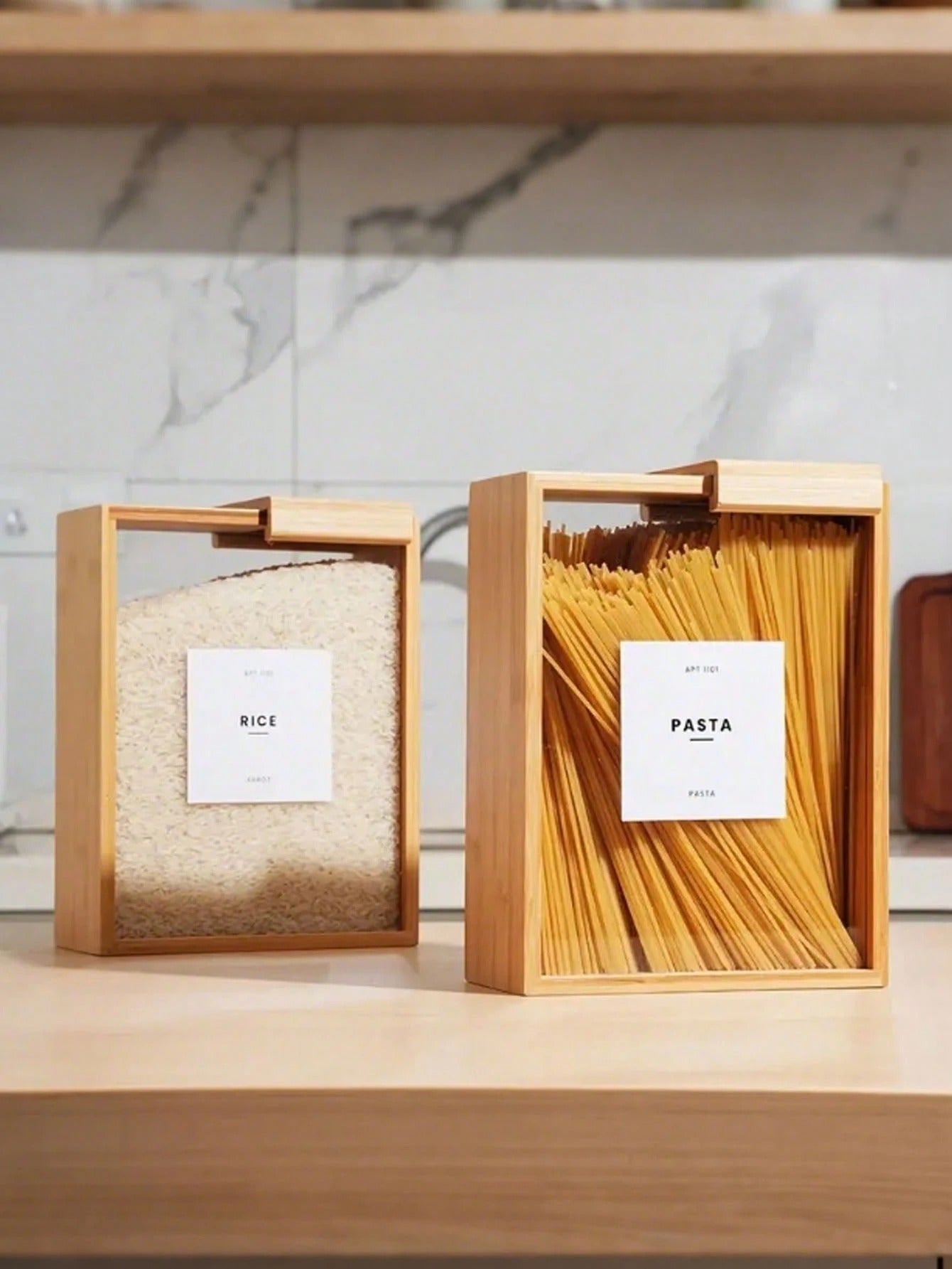 Contenitori per alimenti di alta qualità con coperchi scorrevoli, scatole per alimenti in legno creative - perfette per pasta, cereali ecc.