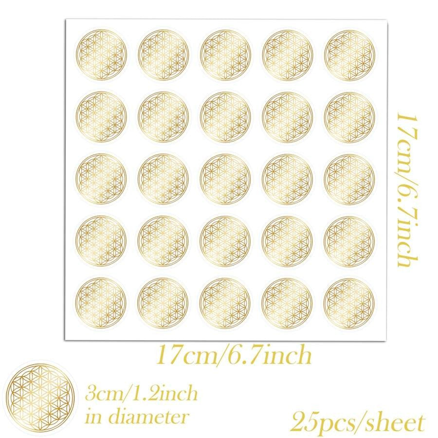 Adesivi Fiore della Vita, Adesivi Fiore della Vita in oro, Adesivi rotondi in PVC autoadesivo, Trasparente cristallino gioielli adesivi, Superficie scintillante per cover di telefono, diari, buste, borracce, valigie, computer