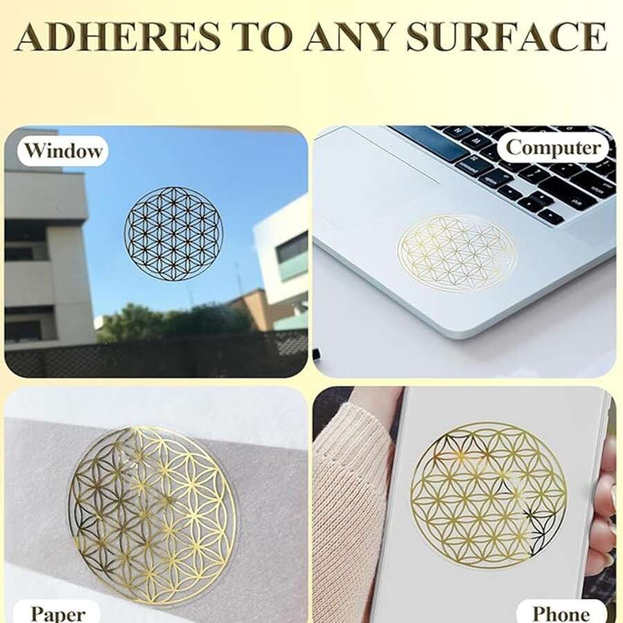 Adesivi Fiore della Vita, Adesivi Fiore della Vita in oro, Adesivi rotondi in PVC autoadesivo, Trasparente cristallino gioielli adesivi, Superficie scintillante per cover di telefono, diari, buste, borracce, valigie, computer