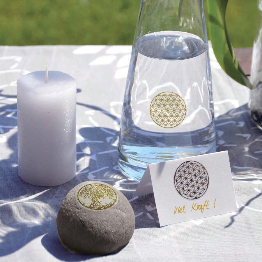 Adesivi Fiore della Vita, Adesivi Fiore della Vita in oro, Adesivi rotondi in PVC autoadesivo, Trasparente cristallino gioielli adesivi, Superficie scintillante per cover di telefono, diari, buste, borracce, valigie, computer