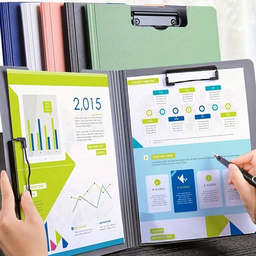 Portablocco con copertina rigida e clip doppie, porta documenti/file/contratti/presentazioni multifunzione portatile A4/A3 per studenti, impiegati, attività commerciali, Back to School