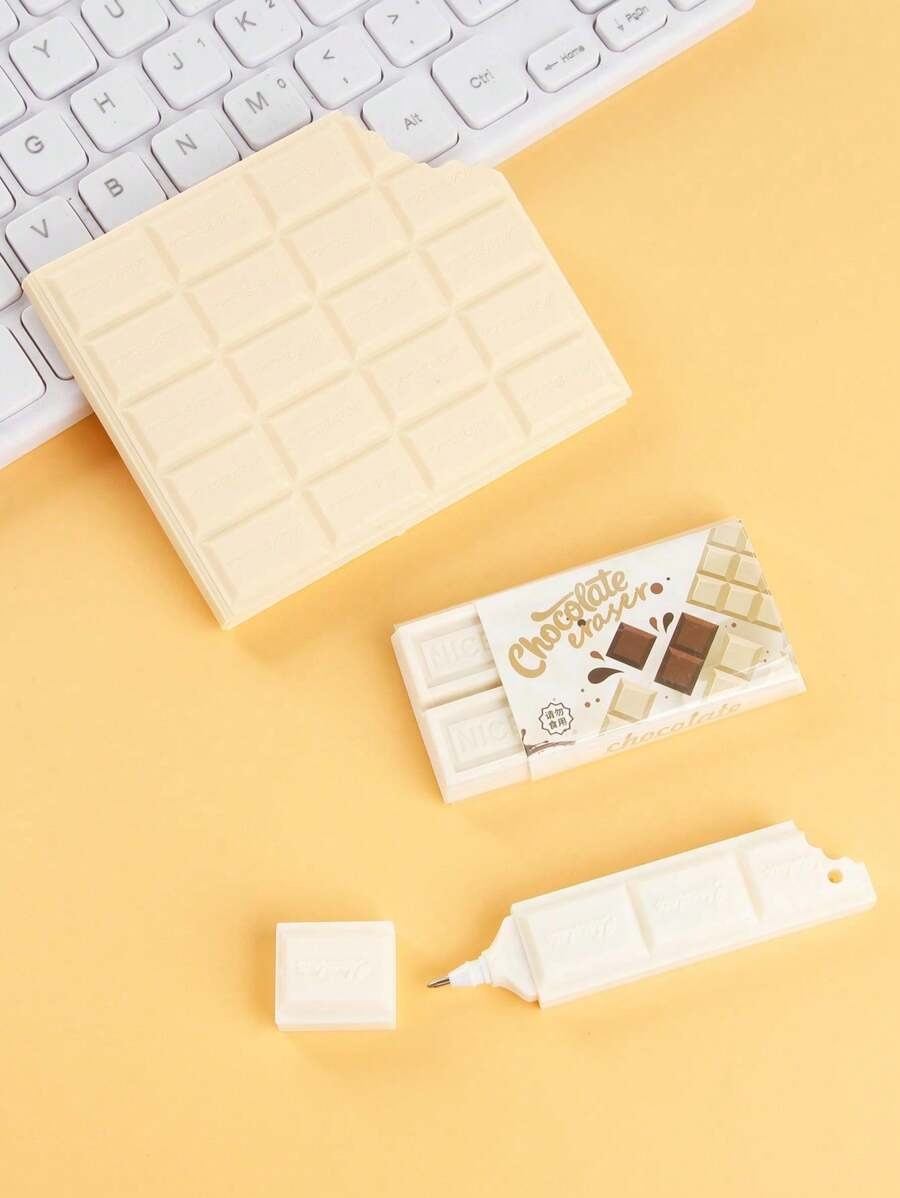 set di cancelleria a tema cioccolato con blocco note, penna a sfera, gomma da cancellare, forniture per il ritorno a scuola