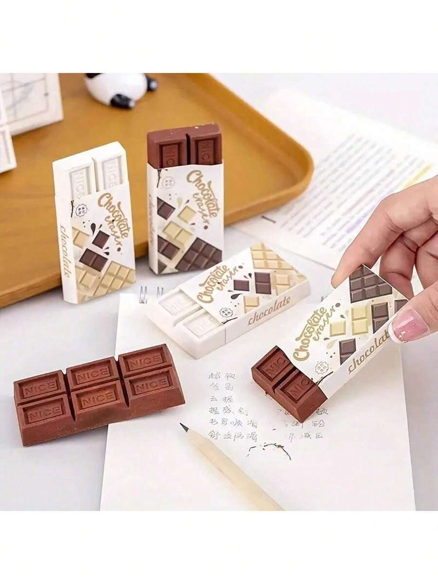set di cancelleria a tema cioccolato con blocco note, penna a sfera, gomma da cancellare, forniture per il ritorno a scuola