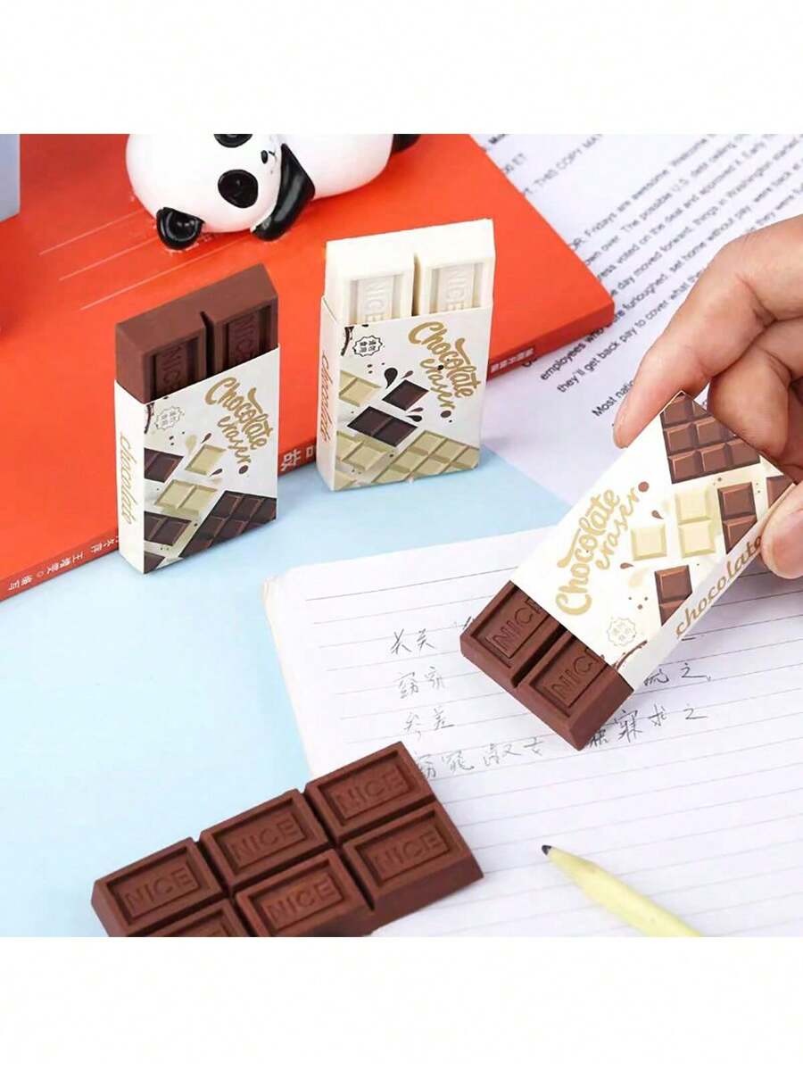 set di cancelleria a tema cioccolato con blocco note, penna a sfera, gomma da cancellare, forniture per il ritorno a scuola