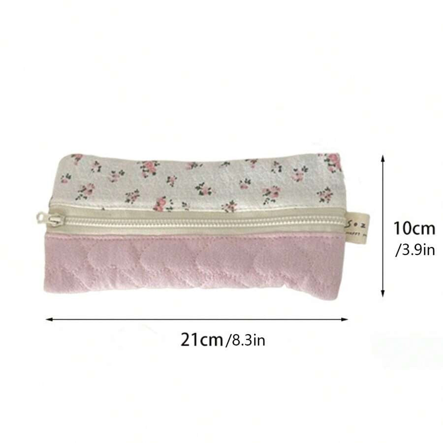Astuccio per matite con delicati fiori piccoli, borsa portaoggetti carina e portatile in stile coreano (in materiale tessile, adatto per uso quotidiano e scolastico)