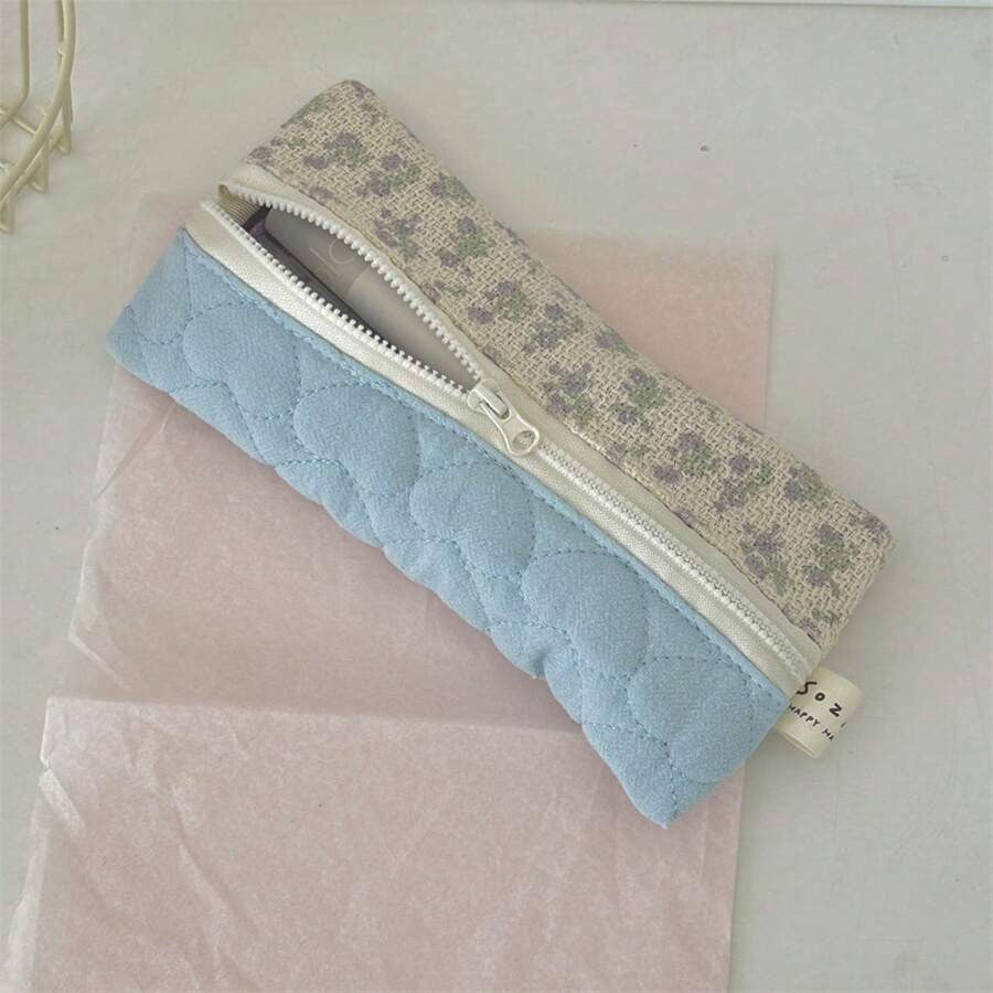 Astuccio per matite con delicati fiori piccoli, borsa portaoggetti carina e portatile in stile coreano (in materiale tessile, adatto per uso quotidiano e scolastico)