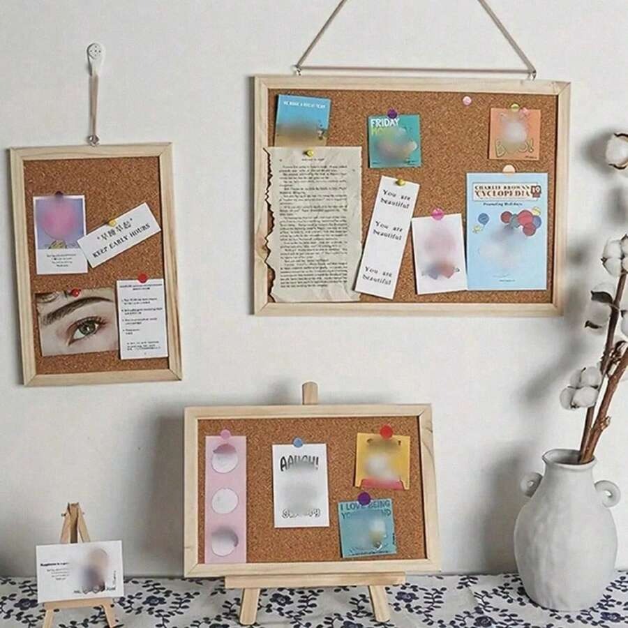 Bacheca in sughero con cornice in legno massiccio - Bacheca per messaggi per ufficio e casa a un solo lato, con spille, montata a parete per foto e note