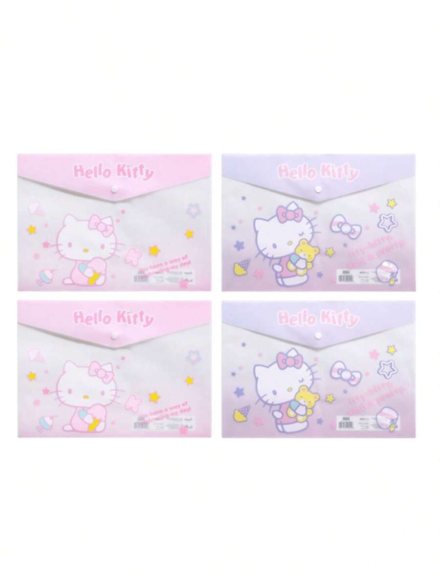 Borse portadocumenti A4 in plastica ABS rinforzata e impermeabile con anelli, con motivi di Hello Kitty, Kuromi, Cinnamoroll, My Melody, adatte per organizzare articoli di cartoleria e documenti