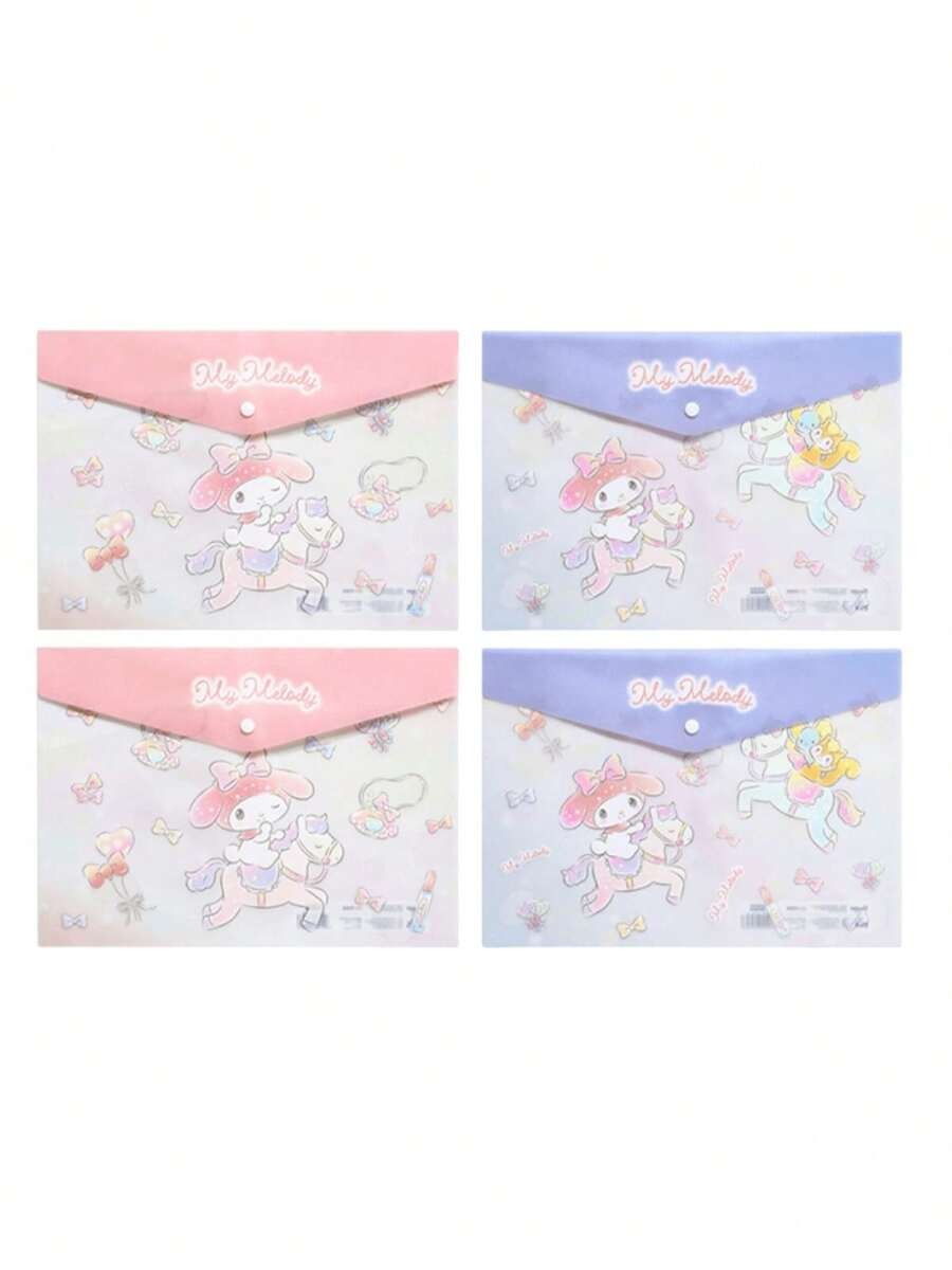 Borse portadocumenti A4 in plastica ABS rinforzata e impermeabile con anelli, con motivi di Hello Kitty, Kuromi, Cinnamoroll, My Melody, adatte per organizzare articoli di cartoleria e documenti