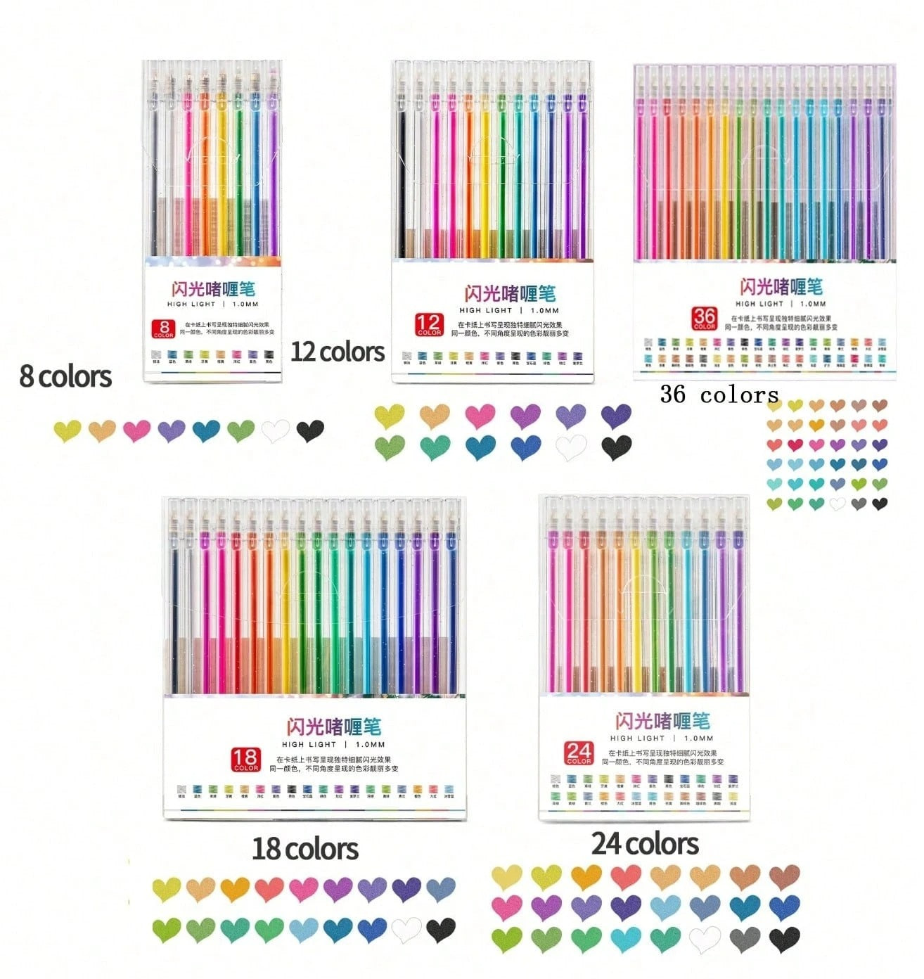 Penna gel glitterata con 8/12/18/24/36/48 colori, evidenziatore fluorescente, manuale, glitter luminescenti speciali, glitter, cristalli, sabbia mobile, penne gel color madreperlato