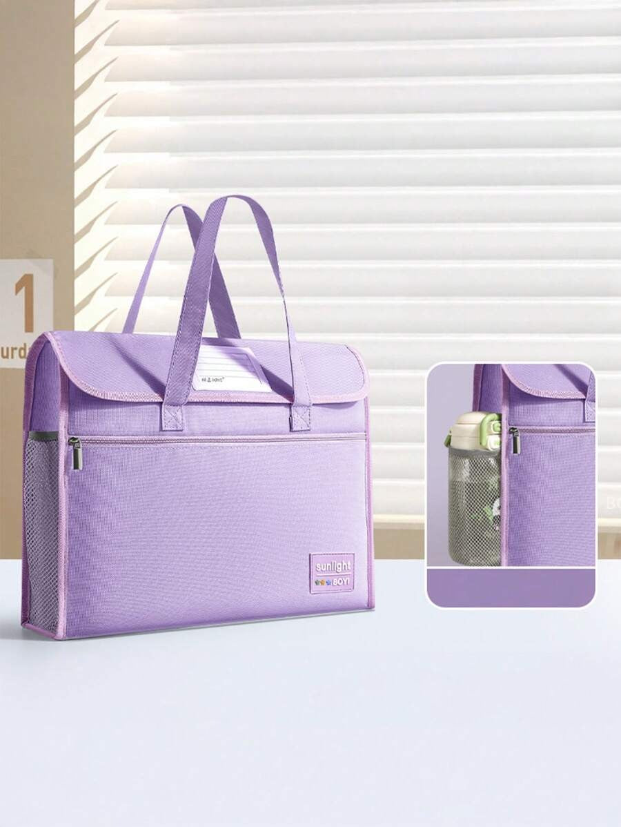 Borsa a mano con chiusura a scatto, borsa a tracolla con patta e chiusura a strappo per studenti, grande capacità multi-strato spessa cartella formato A4, adatta per scuola