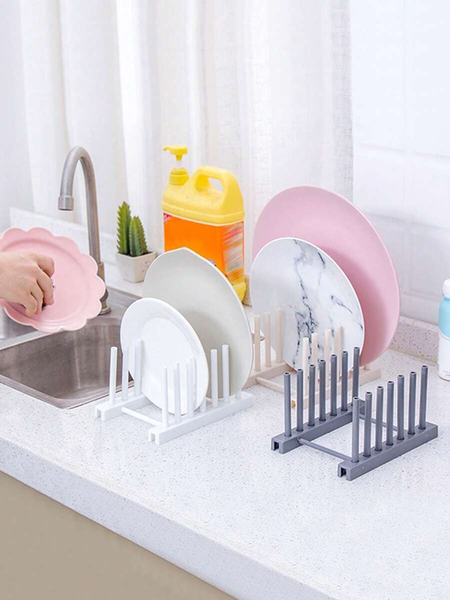 Organizer da cucina rimovibile - Supporto per piatti in plastica, Porta-coperchi, Scolapiatti per armadietto domestico - Rastrelliera per stoviglie rimovibile