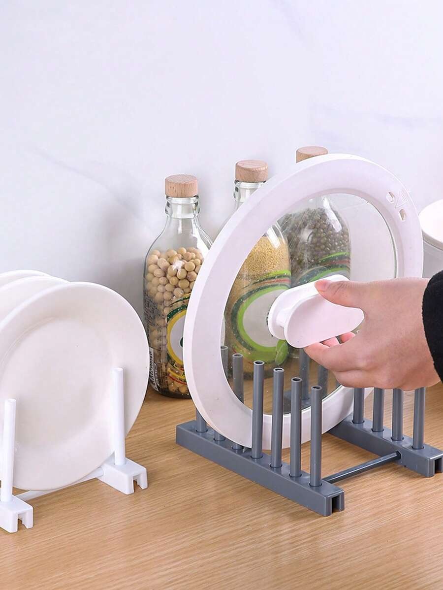 Organizer da cucina rimovibile - Supporto per piatti in plastica, Porta-coperchi, Scolapiatti per armadietto domestico - Rastrelliera per stoviglie rimovibile