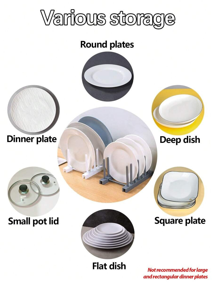 Organizer da cucina rimovibile - Supporto per piatti in plastica, Porta-coperchi, Scolapiatti per armadietto domestico - Rastrelliera per stoviglie rimovibile