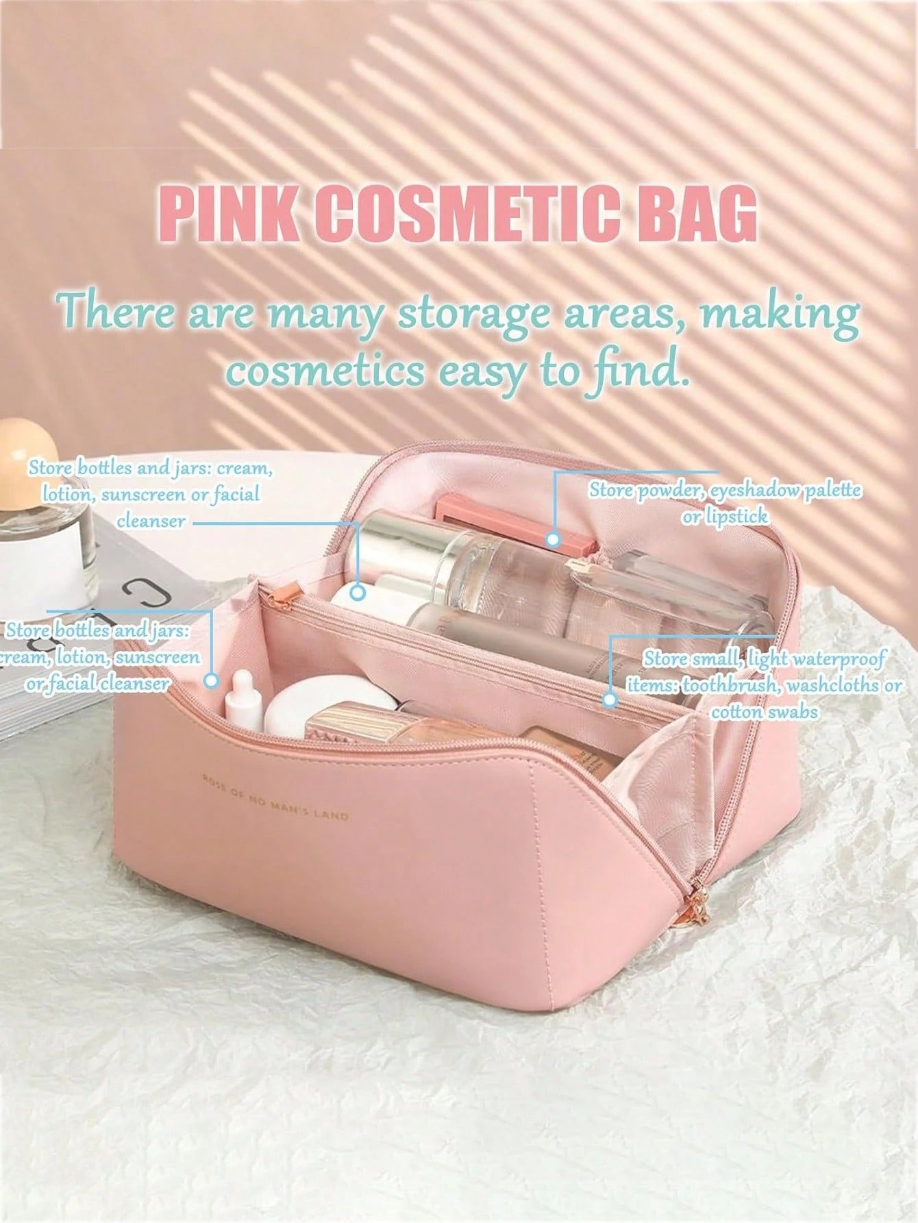 Borsa cosmetica impermeabile in PU, borsa cosmetica da viaggio di grandi dimensioni, borsa porta cosmetici portatile con compartimenti e manici, adatta per cosmetici