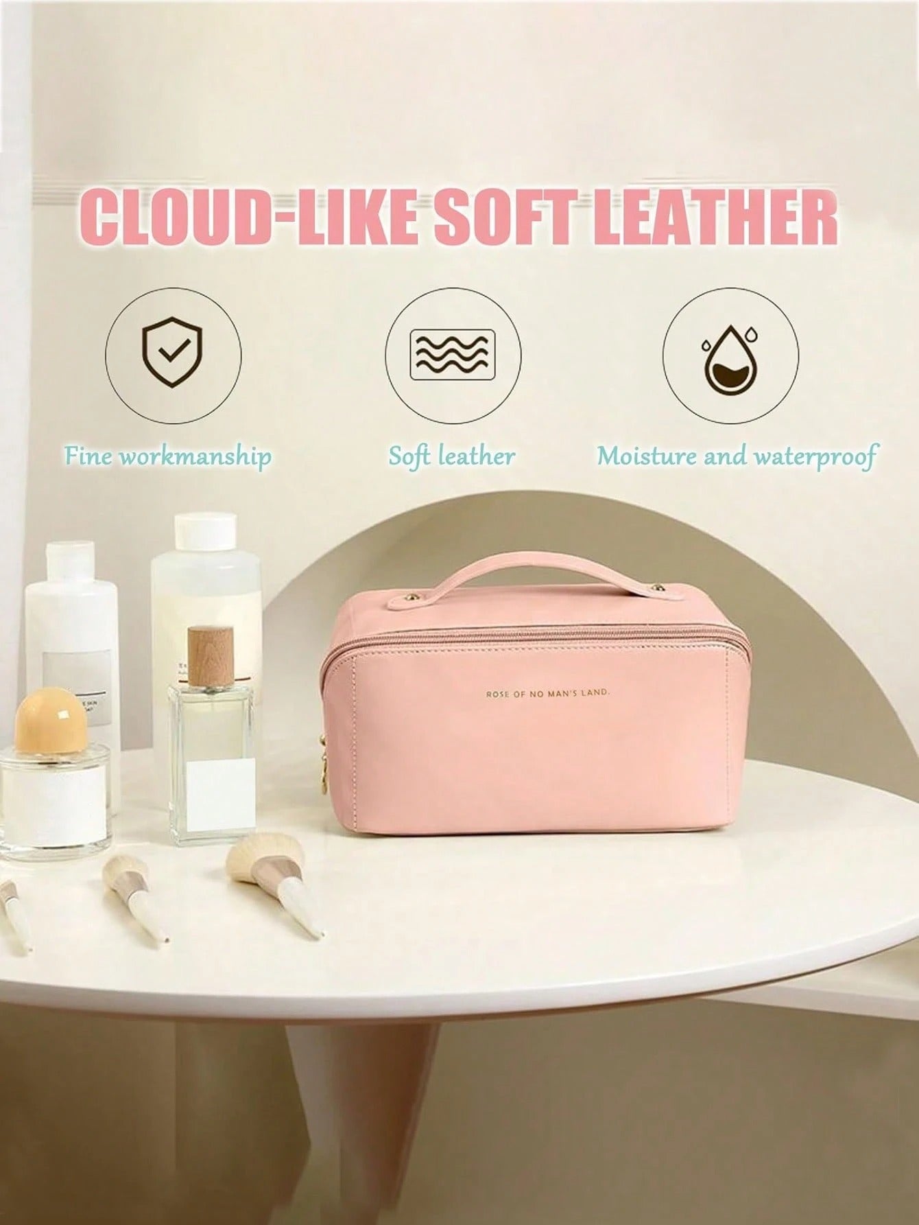 Borsa cosmetica impermeabile in PU, borsa cosmetica da viaggio di grandi dimensioni, borsa porta cosmetici portatile con compartimenti e manici, adatta per cosmetici