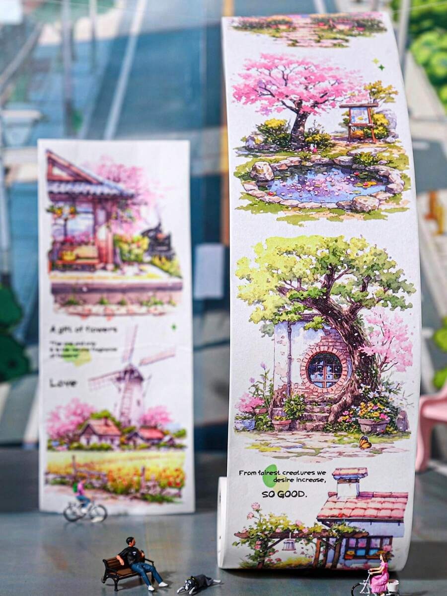 Rotolo di nastro di grandi dimensioni, serie "Incontro con il tempo lento", adesivi per scrapbooking a tema paesaggio urbano, adatti per decorare diari di studenti, per forniture scolastiche