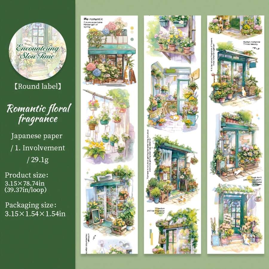 Rotolo di nastro di grandi dimensioni, serie "Incontro con il tempo lento", adesivi per scrapbooking a tema paesaggio urbano, adatti per decorare diari di studenti, per forniture scolastiche