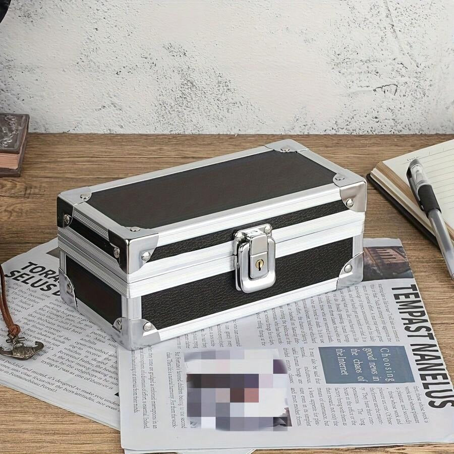 Scatola di sicurezza in alluminio con serratura - Scatola di sicurezza multifunzionale nera per gioielli, contanti, monete, carte bancarie e chiavi - Portatile per casa, ufficio, viaggio
