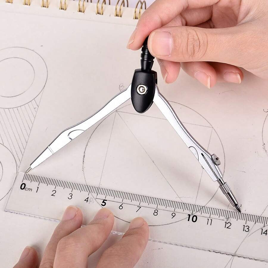 Set di compassi in metallo con mine di ricambio per esami scolastici e uso in ufficio, con strumenti da disegno, forniture per il ritorno a scuola