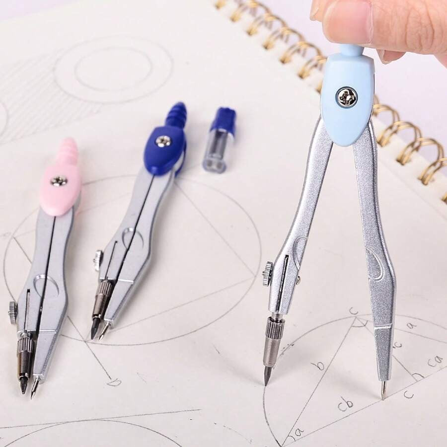 Set di compassi in metallo con mine di ricambio per esami scolastici e uso in ufficio, con strumenti da disegno, forniture per il ritorno a scuola