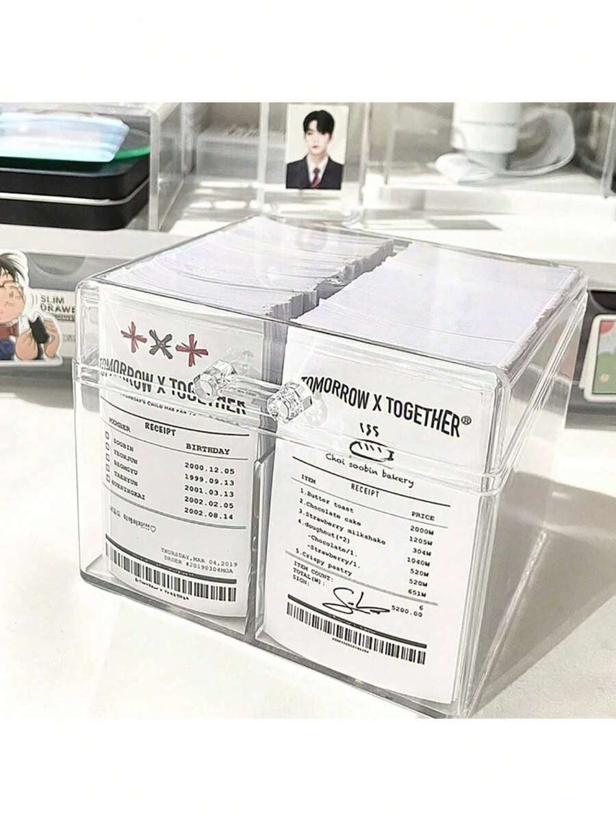 1 pezzo Scatola portafoto/carte d'identità trasparente, scatola porta foto e carte, organizer per la conservazione delle carte in plastica, articoli di cartoleria scolastica