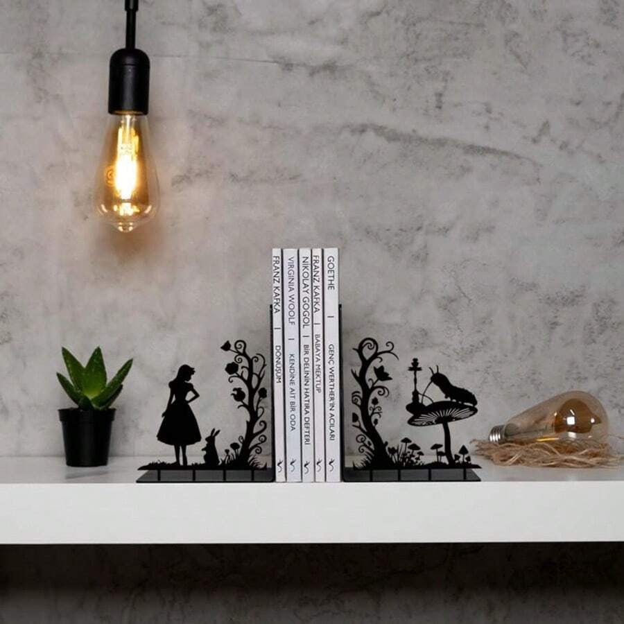 Decorazioni in metallo a forma di Alice - Elegante libro decorativo - Portalibri per ufficio o casa - Organizer durevole per casa e ufficio - Decorazione artistica per la stanza di studio