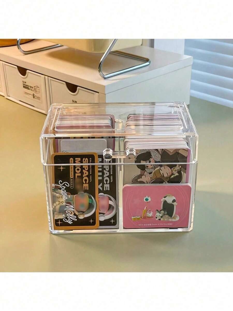 1 pezzo Scatola portafoto/carte d'identità trasparente, scatola porta foto e carte, organizer per la conservazione delle carte in plastica, articoli di cartoleria scolastica
