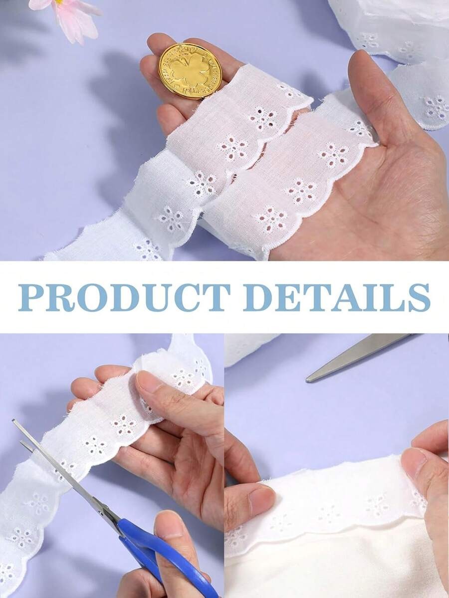 metri di nastro in pizzo bianco con ricamo floreale, bordo ondulato, larghezza 2,5/4,2 cm, per cucire abiti, vestiti, borse, accessori per animali domestici