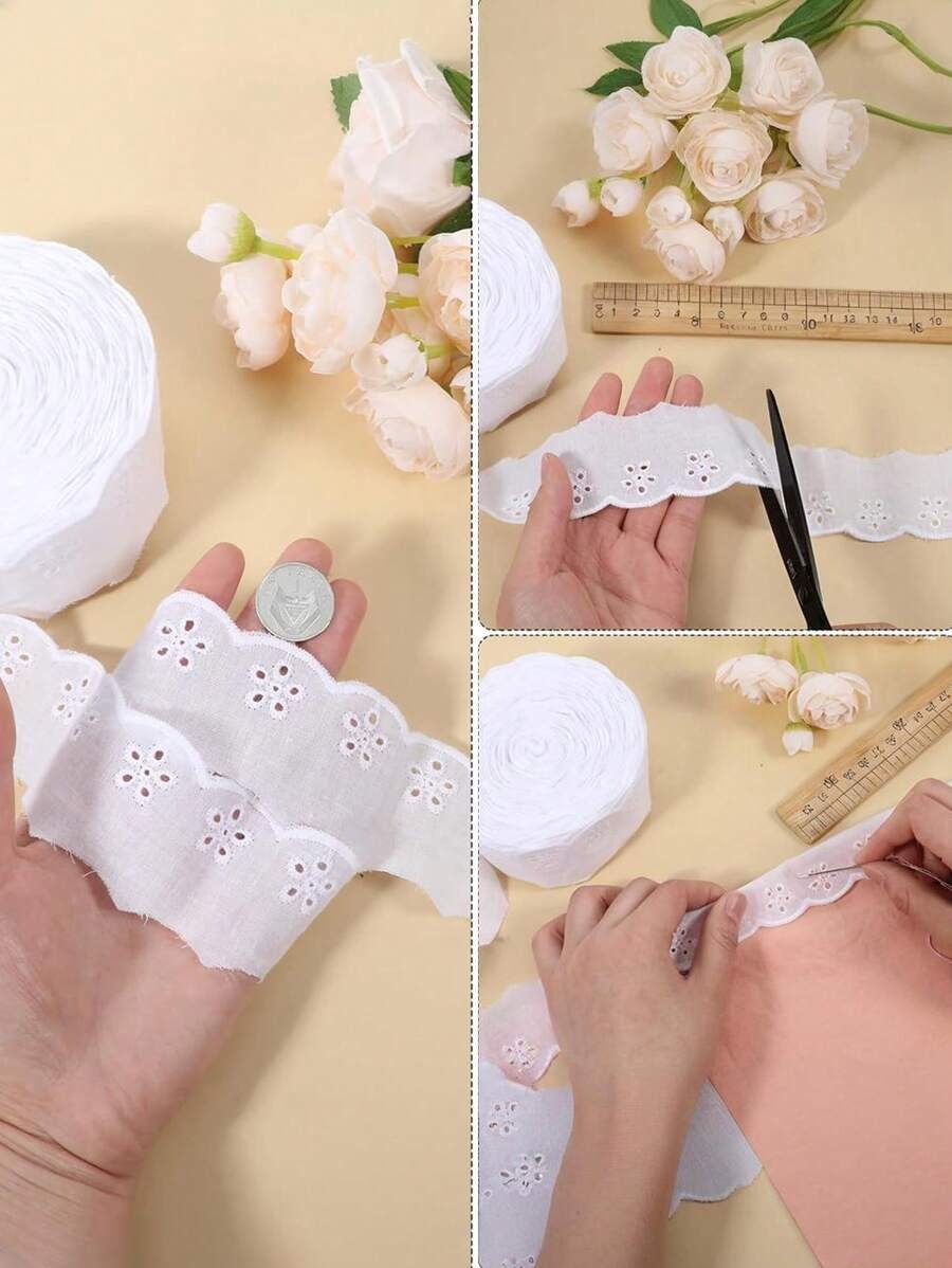 metri di nastro in pizzo bianco con ricamo floreale, bordo ondulato, larghezza 2,5/4,2 cm, per cucire abiti, vestiti, borse, accessori per animali domestici