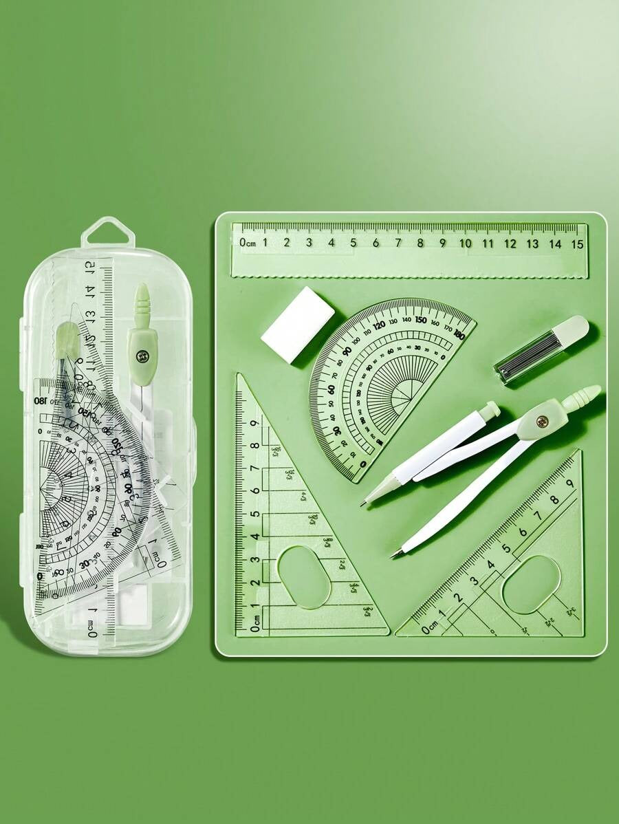 Set di righelli per pendolarismo per studenti, include righello per il protrazione, righellone triangolare, righello angolare, portapenne, piastrelli multifunzionali per la cancelleria