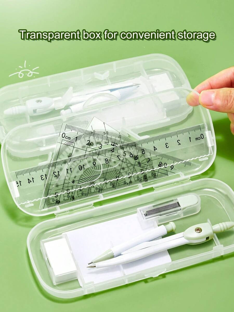 Set di righelli per pendolarismo per studenti, include righello per il protrazione, righellone triangolare, righello angolare, portapenne, piastrelli multifunzionali per la cancelleria