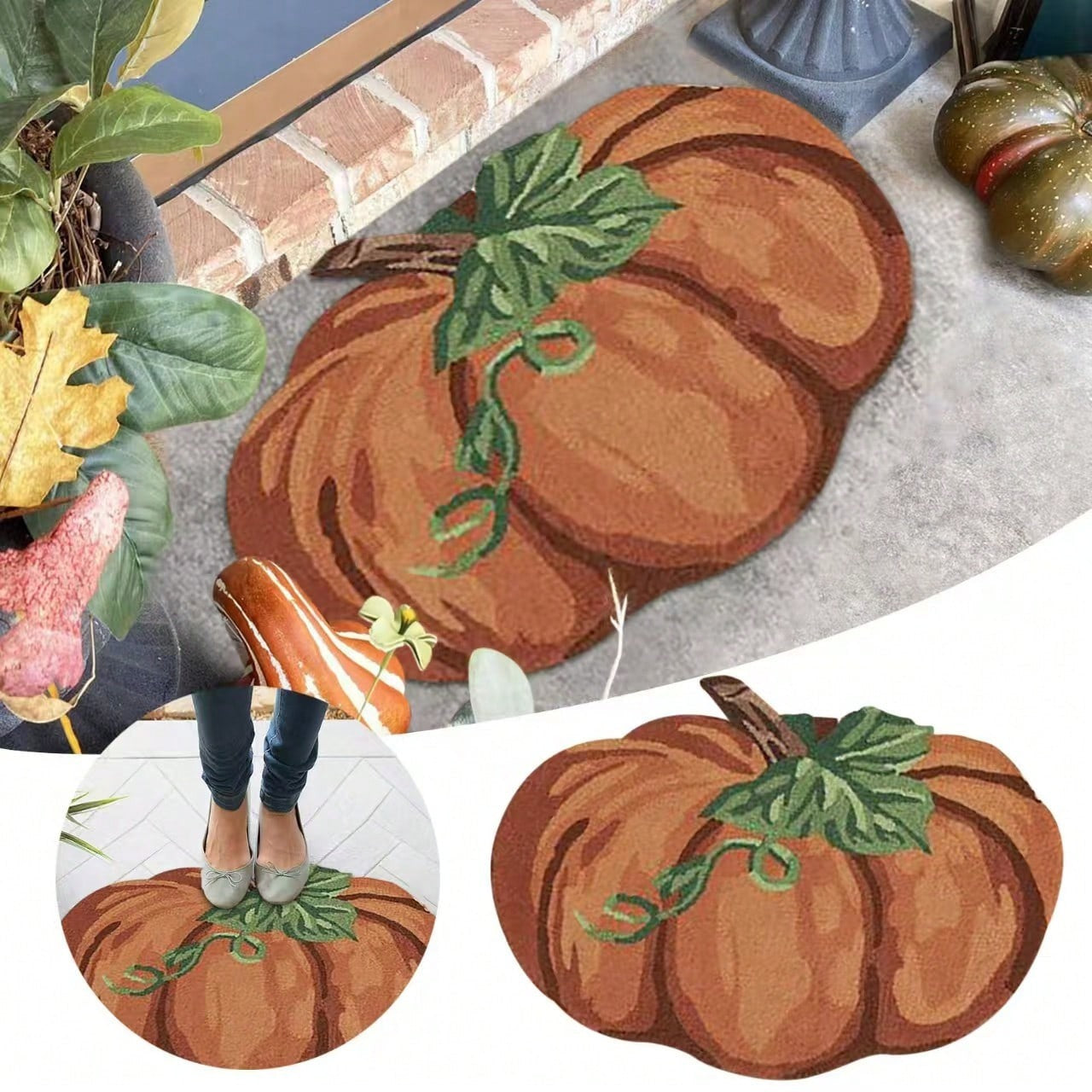 Zerbino a forma di zucca, in finta lana adatto per ingresso, camera, campeggio - Tappeto di benvenuto in poliestere per raccolto e Ringraziamento, lavabile a mano, decorazione autunnale, decorazione di Ognissanti, decorazione per ingresso