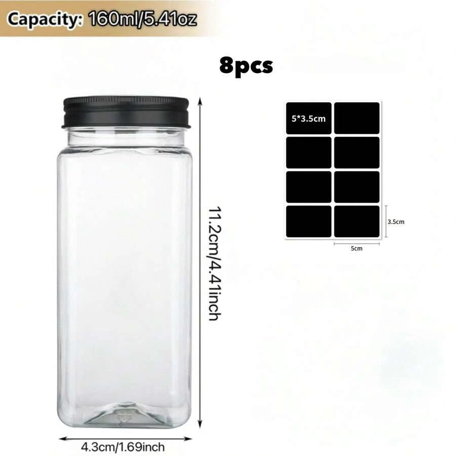 12pz/24pz Barattoli di plastica per spezie, contenitori quadrati per spezie da 5,6 once (~160g), saliere e pepiere riutilizzabili con coperchi ermetici, etichette e penne.