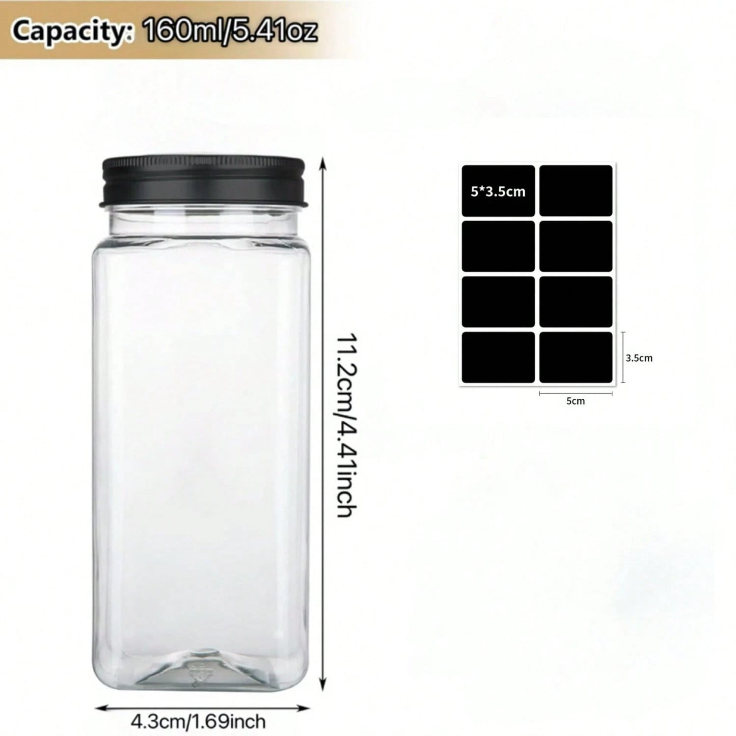12pz/24pz Barattoli di plastica per spezie, contenitori quadrati per spezie da 5,6 once (~160g), saliere e pepiere riutilizzabili con coperchi ermetici, etichette e penne.