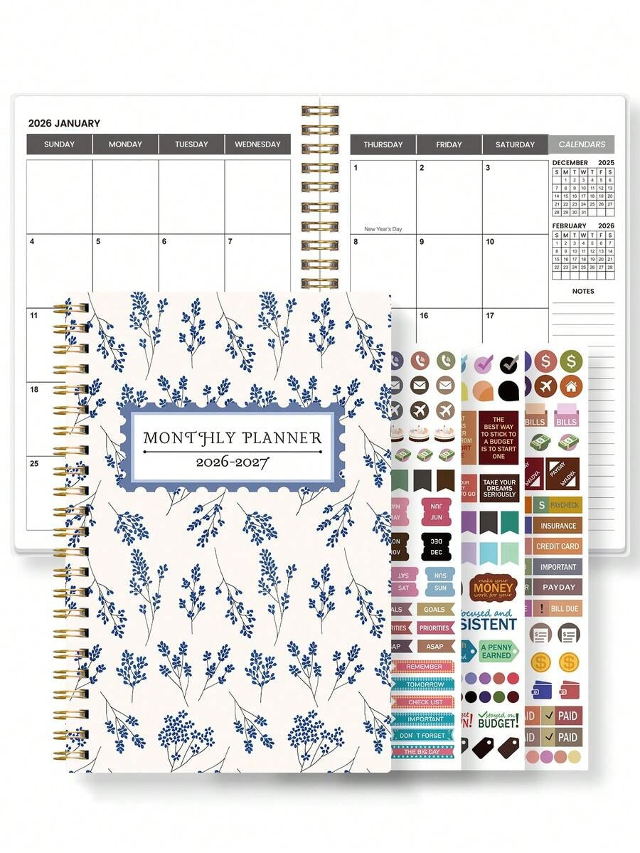 Agenda mensile 2026-2027, quaderno a spirale minimalista con griglia mensile e note, ottimo per pianificatore di studio, programma giornaliero, produttività, budgeting e regalo per ufficio