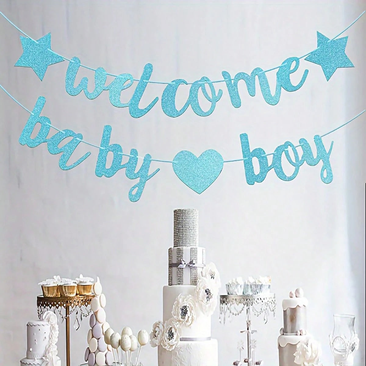 1 Set di striscioni per festa di festa di nascità, ghirlanda per festa di gender reveal, decorazioni da appendere per festa di 1°compleanno - per decorazioni di festa di battesimo, blu cielo/oro rosa