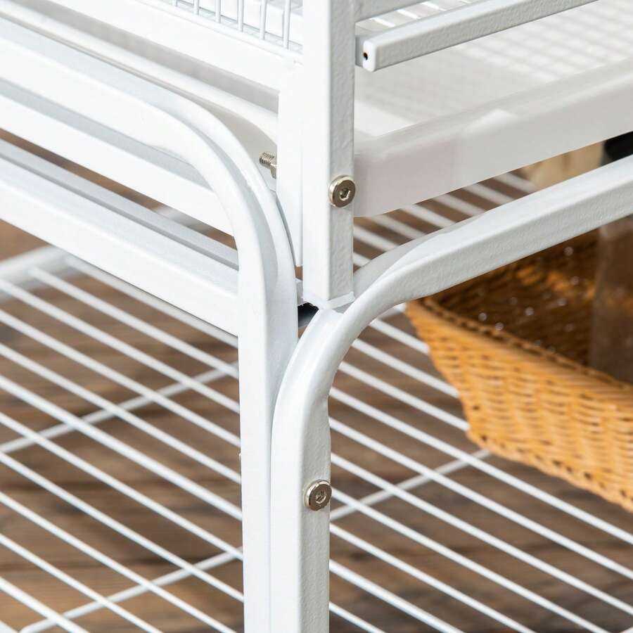 PawHut Gabbia per Uccelli in Acciaio e PP con Posatoi, Giocattoli, Contenitori per Cibo e Vassoio Removibile, 83x53x180 cm, Bianco