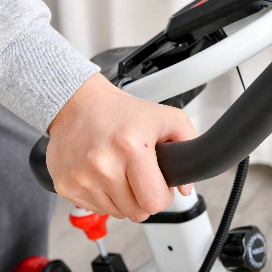HOMCOM Cyclette Professionale, Bici da Spinning, Cyclette da Camera Regolabile con Schermo LCD e Portabicchieri, Volano 8kg, Bianco