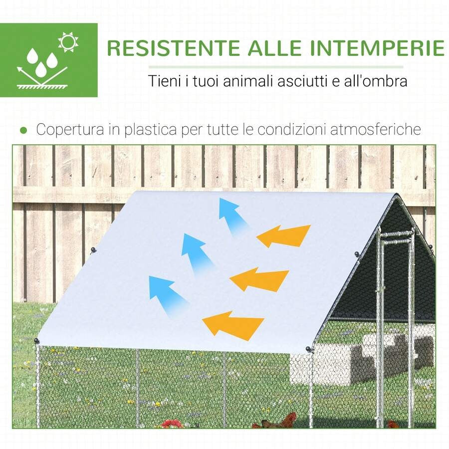PawHut Pollaio Ovaiole per Esterni con Telaio Zincato e Rete Esagonale, Recinto con Copertura in Tessuto Impermeabile per Polli, Anatre e Conigli, 3x2x2m