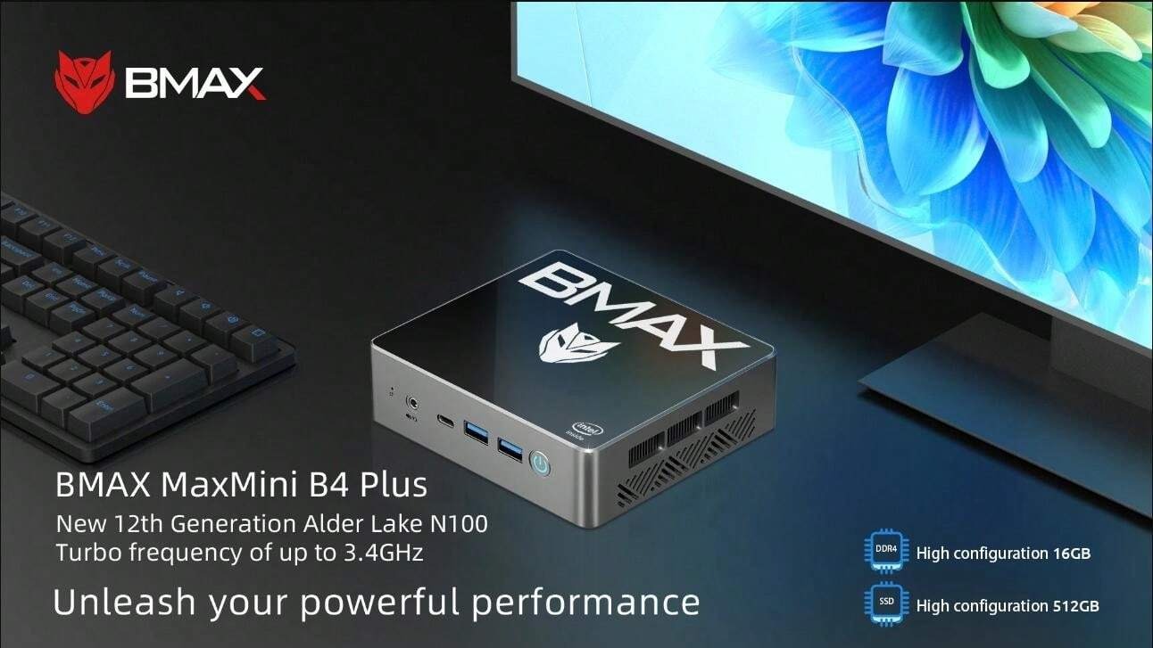 BMAX Mini PC BMAX B4 Plus / Windows 11 / Intel N100 / 16 GB DDR4 + 512 GB SSD / 2*H DMI 1*Type-C / Supporta grafica Intel UHD 4K a 60 Hz e 750 MHz