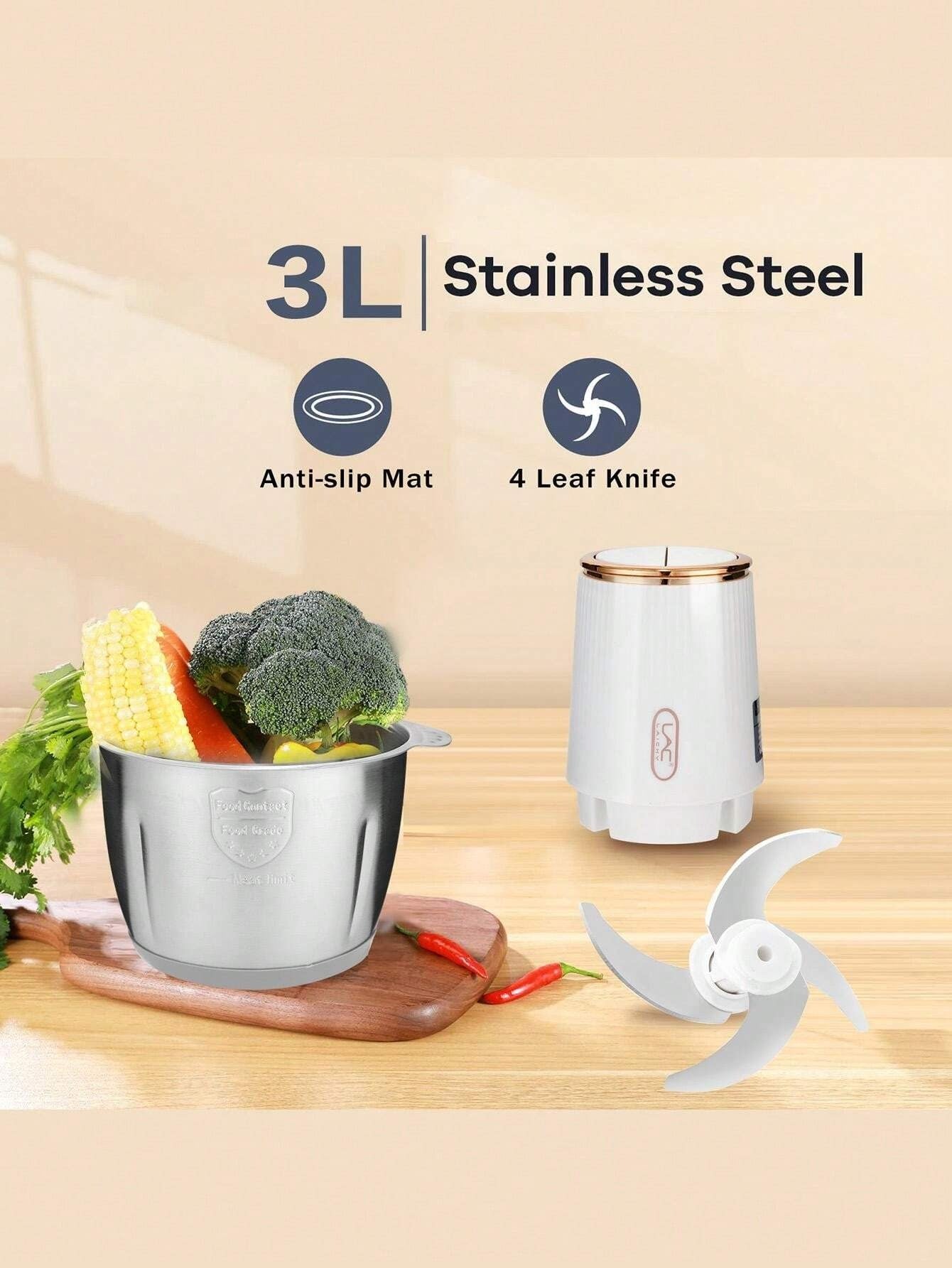 Tritacarne elettrico per uso domestico con capacità di 3L, dotato di dispositivo di blocco, facile da smontare e pulire, lama a 4 pale, e macinatura a doppia velocità per carne e aglio