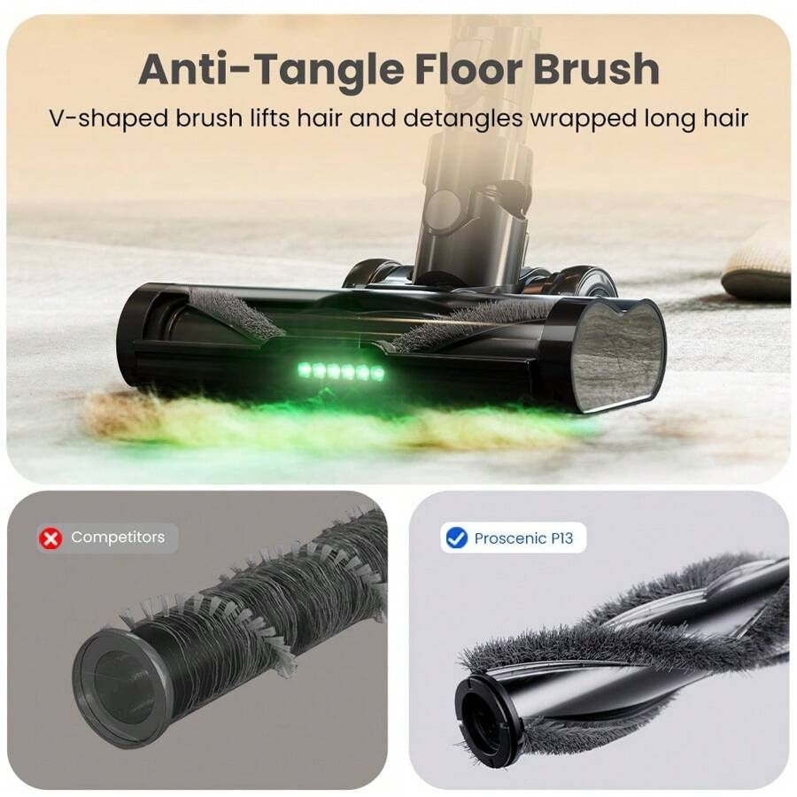 Aspirapolvere senza fili Proscenic P13, potenza di aspirazione di 45 kPa, aspirapolvere a batteria con luce verde, display a LED, autonomia massima di 45 minuti, contenitore della polvere da 1,2 l