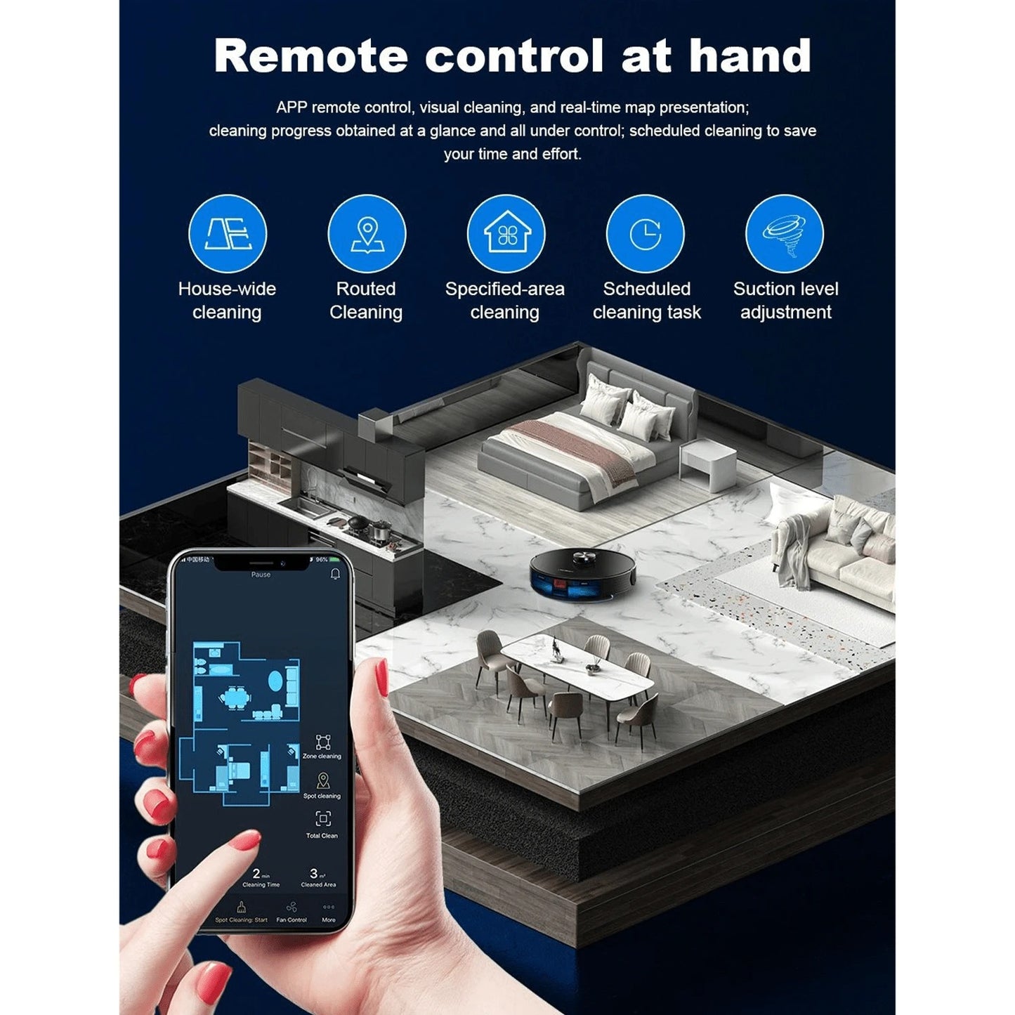 Robot aspirapolvere Liectroux X6, aspirazione 6500Pa, navigazione laser LDS, serbatoio dell'acqua da 235 ml, contenitore della polvere da 400 ml, 5 mappe memorizzate, batteria da 2600 mAh